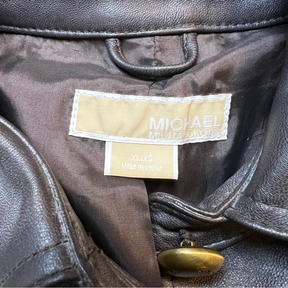 NWT Michael Michael Kors brown button up lined leather jacket size XL. - Picture 6 of 10